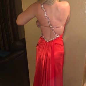 Red one shoulder low back evening gown prom dress
